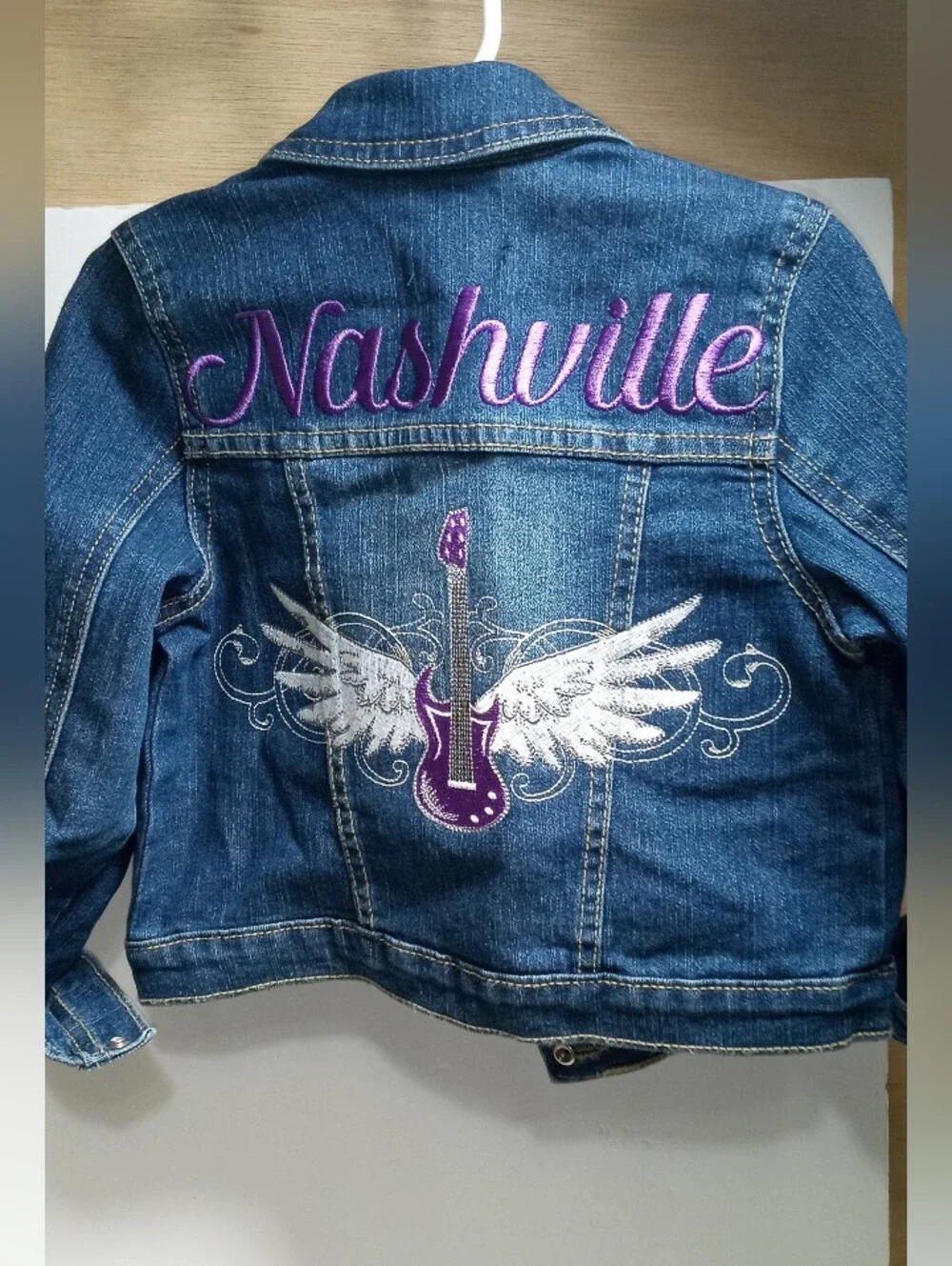 The Children's Place 4T Blue Denim Jacket Nashville Guitar Embroidered Button
